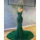 Bling Bling Green Mermaid Evening Dress Sequins One Shoulder Feather Prom Gowns Custom Made Sweep Train vestido de novia