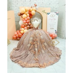 2021 Coffee Color Beaded Puffy Ball Gown Quinceanera Dresses Beads Sweet 16 Dress Pageant Gowns vestido de 15 anos XV