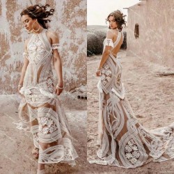 Fantastic Lace Wedding Dresses Backless Tulle Appliques Tassels Gelinlik Vestido De Noiva Robe De Mariee Bridal Gown