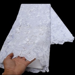 High quality new design Handcut holed white embroidery swiss voile lace for Wedding Clothes African lace fabric with stones