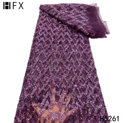 HFX Luxury African Sequins Lace Fabrics 2021 High Quality Embroidered French Tulle Lace Fabrics For Wedding Party Dress