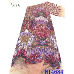 New Design Sequin Lace Fabric High Quality Nigerian Net Mesh Lace Fabric with Sequins Africa Sequence Lace Fabric for Sew