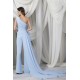 Sky Blue Prom Jumpsuit with Long Train One Shoulder Elegant Evening Dresses Ruffles Customize Vestidos Formal Robe De Soirée