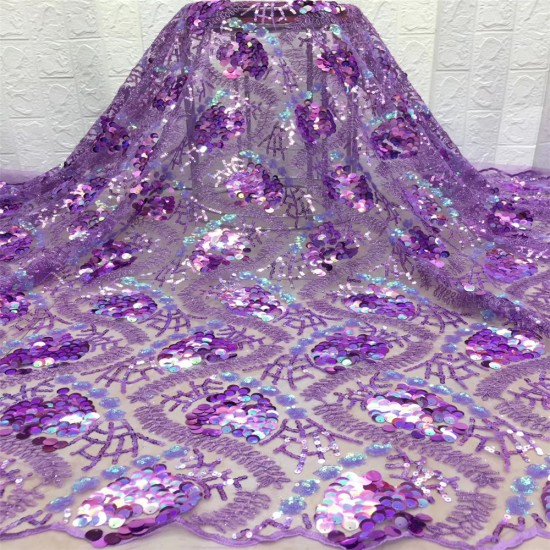 Luxury Sequins Lace Fabrics Emerald Purple Mesh Lace African Fabric Lace with Sequins for Women Wedding Party Dress