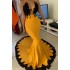 2020 New Arrival Yellow With Black Appliques Evening Dresses African Girls Junior Graduation Prom Party Gowns Mermaid V Neck