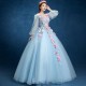 V-neck Quinceanera Dresses Long Sleeve Hand Flower Boho Wedding Party Dress Blue Gala Gowns Vestido De 15 Anos De Debutante