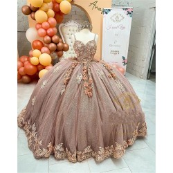 2021 Coffee Color Beaded Puffy Ball Gown Quinceanera Dresses Beads Sweet 16 Dress Pageant Gowns vestido de 15 anos XV