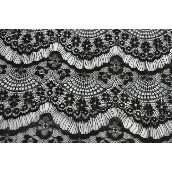 10 yards black Lace Fabric with pattern, Eyelash Design