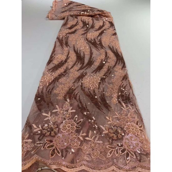 New Peach Pink Gold Nigerian Lace Fabric African Tulle Lace Fabric French Lace Fabric High Quality 5 Yards For Party Dress