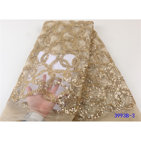 NI.AI NEW High Quality 2021 Tulle sequins French Nigerian Lace Fabrics Pearls Embroidered Gold African Lace Fabric 3993B