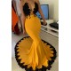 2020 New Arrival Yellow With Black Appliques Evening Dresses African Girls Junior Graduation Prom Party Gowns Mermaid V Neck