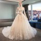 Wedding Dresses Illusion O-Neck Short Backless Sequined Beading Embroidery Tulle Lace Luxury Champagne Women Bridal Gown