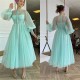 Short Evening Dress Dot Tulle Tea Length Prom Dresses Puffy Long Sleeve Wedding/Party Dress