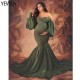 Elegant Woman Stretchy Fabric Evening Dress Long Puffy Sleeves  Maternity Gown for Baby Shower Photography Dresses YEWEN