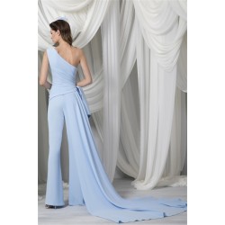 Sky Blue Prom Jumpsuit with Long Train One Shoulder Elegant Evening Dresses Ruffles Customize Vestidos Formal Robe De Soirée