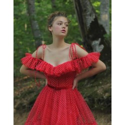 Evening Dresses With Dot Off The Shoulder A Line Simple Fairy Prom Dress Party Wear Custom Made Formal Gowns Robe De Soiree