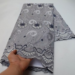 5 Yards High quality grey African swiss voile lace for wedding clothes 100% Cotton lace fabric with stones--P893718