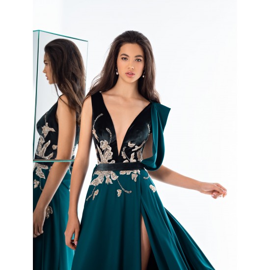 Dark Green Evening Dresses Deep V Neck Beads High Side Split Women Receiption Gowns Custom Made Sexy Prom Dress