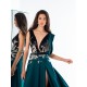 Dark Green Evening Dresses Deep V Neck Beads High Side Split Women Receiption Gowns Custom Made Sexy Prom Dress