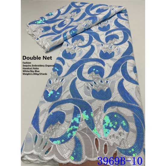 XIYA White Handcut Sequins African Lace Fabric 5 Yards High Quality Organza Embroidery Lace Material Nigerian Asoebi 3969B