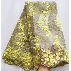 5 yards Lemon green Gold Latest African tulle lace Beaded French fabric Nigerian celebration were with beads stones