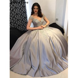 Gray Quinceanera Dresses Ball Gown Satin Formal Party Robes De Soirée Luxury Sweet 18 Princess Pageant Long Prom Dress
