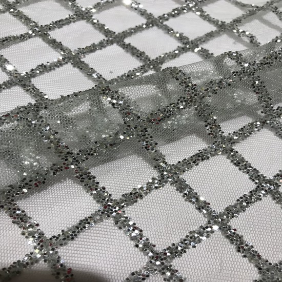 Fashion Plaid African Net Lace Guipure Silver Glitter French Sequin Fabric for Sewing Clothes Soft Voile Tulle Mesh