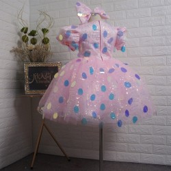 Christening Baby Pink Dresses Pink Sequine Bling Dressess Light Green Sequin Girls Party Pageant Dresses With Headpiece