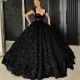 Dubai Arabic New Arrival Black Quinceanera Dresses 3D Rose Flowers Sequins Special Occasion Dress 2k21 Black Girl Couple Day