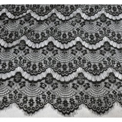 10 yards black Lace Fabric with pattern, Eyelash Design