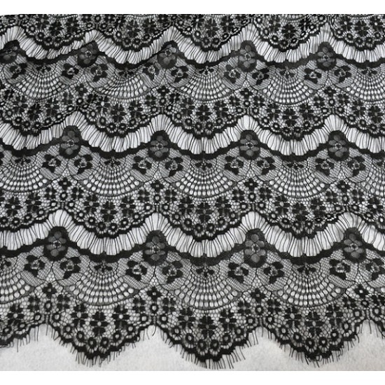 10 yards black Lace Fabric with pattern, Eyelash Design