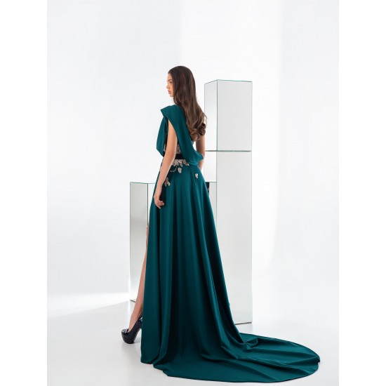 Dark Green Evening Dresses Deep V Neck Beads High Side Split Women Receiption Gowns Custom Made Sexy Prom Dress