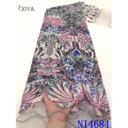 New Design Sequin Lace Fabric High Quality Nigerian Net Mesh Lace Fabric with Sequins Africa Sequence Lace Fabric for Sew