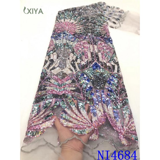 New Design Sequin Lace Fabric High Quality Nigerian Net Mesh Lace Fabric with Sequins Africa Sequence Lace Fabric for Sew