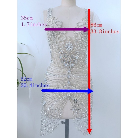 Super Large Silver Luxury Rhinestone Bodice Crystal Applique Heavy Bead Handmade Bodice Patch Haute Couture Prom Bridal