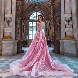 Stunning Pink Appliques Beads Evening Gown Prom Removable Train Backless Robe De Soiree Vestidos De Fiesta Noche Custom Made