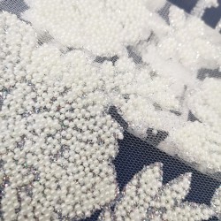 White Lace Fabric With 3D Flowers Heavy Sequin Pearls Decoration For Garment Sewing Woman Wedding Dresses Wholesale