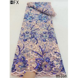 HFX Latest African Embroidery Tulle Lace Fabric 2021 High Quality French Lace Luxury Sequins Mesh Fabric For Wedding Dress