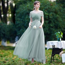 Light Blue 2021 Chiffon Bridesmaid Dresses Off-The-Shoulder Lace Up Bridesmaid Dress Plus Size for Women Wedding
