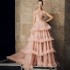 Fashion Gentlewoman Prom Dress Strapless V-Neck Cut-Out See-Through Top Layered Puffy Tulle  Floor Length Pageant Dress