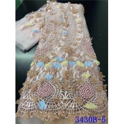 NIAI 2020 New Design African Lace Fabric Wholesale French Lace Fabric Beads Embroidered Nigerian laces for wedding XY3430B-1