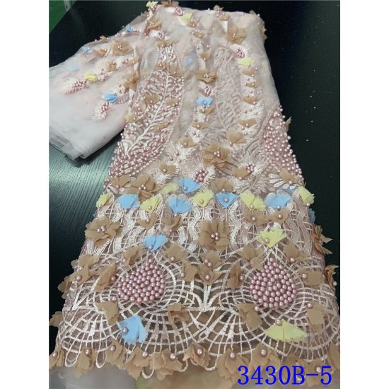 NIAI 2020 New Design African Lace Fabric Wholesale French Lace Fabric Beads Embroidered Nigerian laces for wedding XY3430B-1