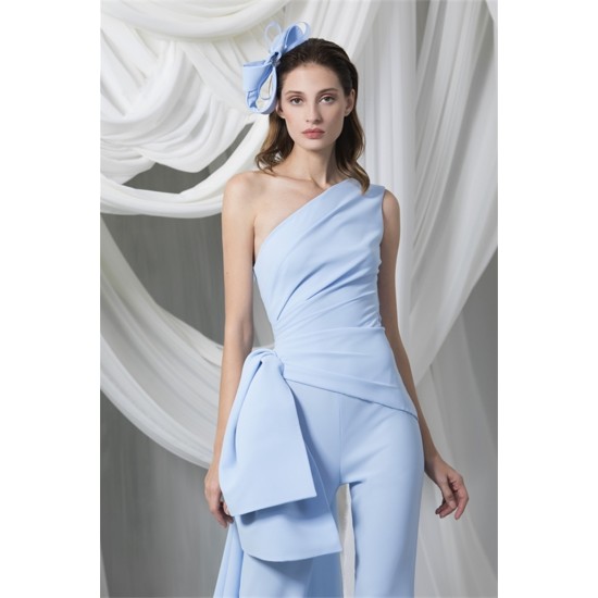 Sky Blue Prom Jumpsuit with Long Train One Shoulder Elegant Evening Dresses Ruffles Customize Vestidos Formal Robe De Soirée