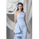 Sky Blue Prom Jumpsuit with Long Train One Shoulder Elegant Evening Dresses Ruffles Customize Vestidos Formal Robe De Soirée