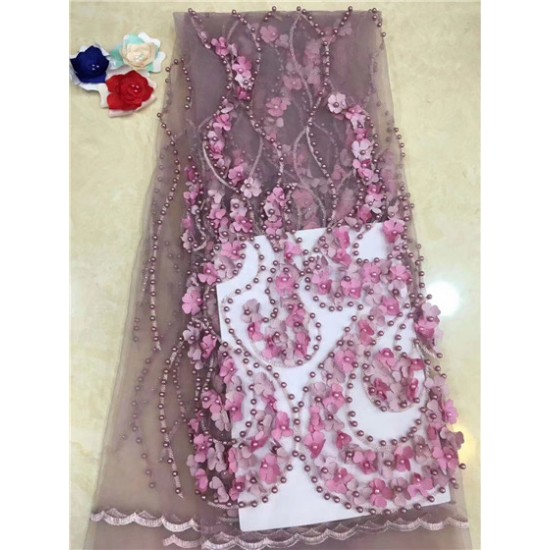 New design 3D flowers  African Lace Fabric With bead Embroidery Mesh Tulle Lace Fabric For Wedding BZL-12.199