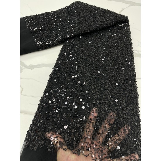 NI.AI African Black Lace Fabrics Nigerian Mesh Lace Fabric With Sequins 2021 High Quality French Tulle Beads Lace Fabric