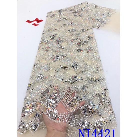 African Sequins Lace Fabrics Luxury Lace French Mesh Tulle Lace Fabric Nigerian Net Lace Fabrics for Wedding Party NI4421