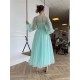 Short Evening Dress Dot Tulle Tea Length Prom Dresses Puffy Long Sleeve Wedding/Party Dress