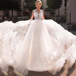 Luxury Mermaid Wedding Dresses Sleeveless Backless Detachable Train 2 In 1 Lace Applique Bridal Wedding Gowns Tailor-made
