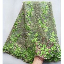 5 yards Lemon green Gold Latest African tulle lace Beaded French fabric Nigerian celebration were with beads stones